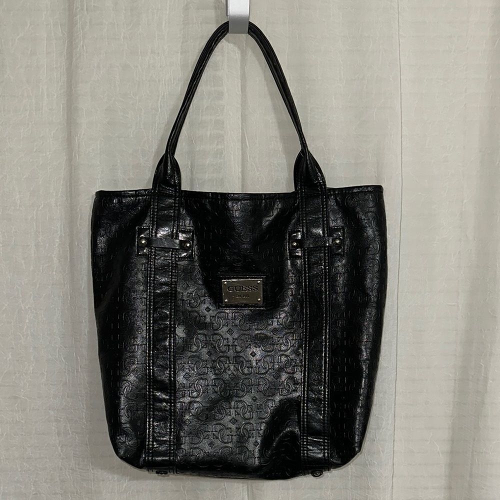 GUESS Black Leather G Logo Founder’s Tote